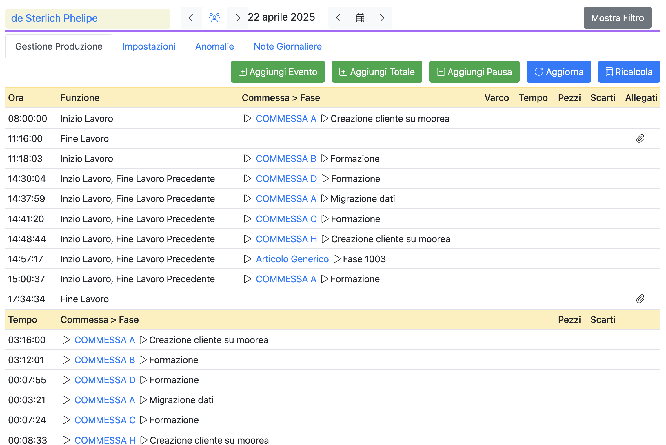 Screenshot Produzione